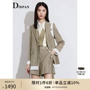 idpan女装商场同款修身秋季时尚，设计女戗驳西装，领中长外套