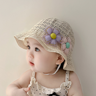 女宝宝帽子夏季遮阳婴儿，渔夫帽女童公主，帽甜美小花儿童防晒太阳帽