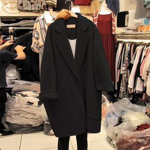 韩国东大门小个子毛呢外套，女秋2024宽松黑色，加厚茧型呢子大衣