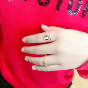 日韩流行韩国纯14k金黄金戒指，双层人像k纯金戒指指环女