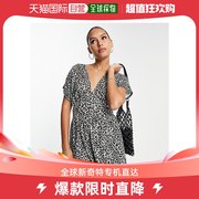 香港直邮潮奢asos女士设计收腰迷你茶色纽扣豹纹连衣裙