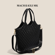 mach&kilimk牛皮，小众高级感菱格黑色大包包，女2024托特包