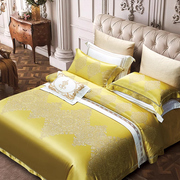 欧式奢华宫廷风床上用品四件套贡缎提花被套金色豪华别墅床品套件