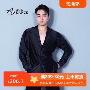 ACEdance成人男拉丁舞上衣亮缎面大V领长袖练功服艺考表演服SY286