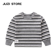 JUZI STORE童装纯棉细腻粗针基本款条纹长袖T恤中性男女童1113001