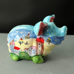 福运猪零钱罐，西班牙色彩纯手绘艺术，彩绘陶瓷猪猪储蓄罐装饰摆件