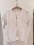 女孩子中童装夏天休闲韩版薄款短袖T恤米色130码针织上衣