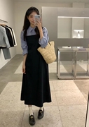 韩代chic气质优雅显瘦长黑色，系带吊带连衣裙