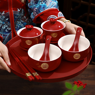 敬茶杯结婚套装一对喜碗筷，杯子婚礼红色改口茶具敬酒陪嫁用品大全