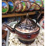 蒙古族奶茶壶仿古色红铜，色不锈钢水壶，蒙餐饮具饭店餐桌用品1.5升