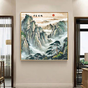 东墙客厅挂画旭日东升办公室玄关，风水画有山，无水靠山图泰山日出画