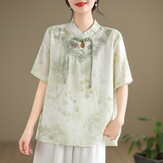 禅意女装新中式改良唐装，汉服上衣夏季民族风，盘扣短袖衬衫复古茶服