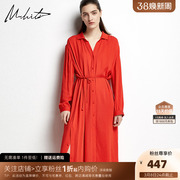 mhiti衬衫式连衣裙，h1l653i锡瑅春季气质红色长袖长裙