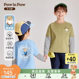 PawinPaw卡通小熊童装24年春夏男童男宝舒适透气假两件长袖T恤