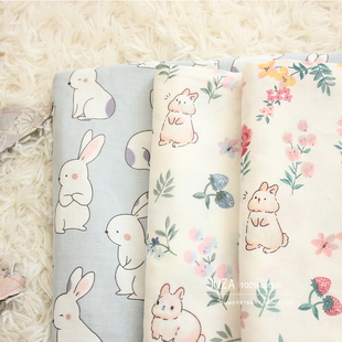 兔子婴儿级纯棉双层纱布料，宝宝全棉裸睡床品被套床单枕套手工面料