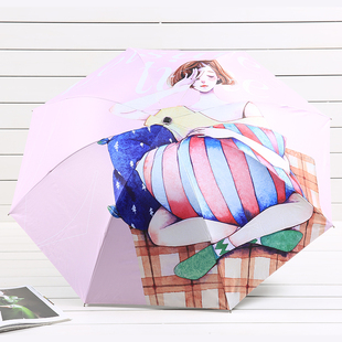 安诺淑零透光黑胶遮阳伞卡通创意女防晒太阳伞折叠防紫外线晴雨伞