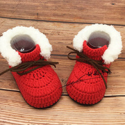 圣诞红婴儿毛线鞋手工宝宝鞋毛线鞋子 婴儿鞋毛线 手工编织成品