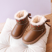 儿童雪地靴2023冬季小女孩大棉鞋加绒加厚保暖女宝宝公主靴软