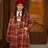 森女部落原创经典英伦非正式学院风呢子大衣中长款红色毛呢外套冬
