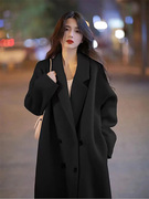 黑色双面羊绒大衣女小个子，2023秋冬季高级感韩系羊毛呢子外套