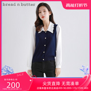 breadnbutter同款衬衫，拼接假两件雪纺，长袖蕾丝领口针织上衣