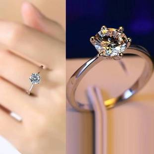 1克拉仿真莫桑钻s925银戒指，男士女情侣一对戒订结婚求婚纯色指环