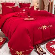 新婚嫁床上四件套结婚床品婚庆喜庆被套婚礼红色床单床笠婚房被罩