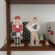 圣诞树节日装饰摆件 胡桃夹子芭蕾舞老鼠木片桌面摆饰摆拍照道具