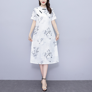 新中式白色连衣裙女高级感国风直筒裙妈妈真丝桑蚕丝改良旗袍长裙