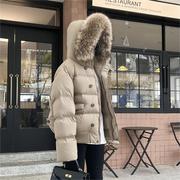 东北大毛领羽绒服，女2023冬季加厚短款工装保暖外套俄罗斯旅游
