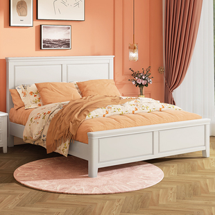 美式实木床轻奢双人床1.8米1.5现代简约白色公主大床主卧婚床家具