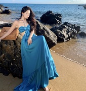 极速法式显白挂脖露背吊带连衣裙气质波西米亚长裙泰国海边度假沙