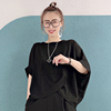 2024夏时尚(夏时尚)潮减龄个性，韩版女士圆领半袖，t恤不规则蝙蝠袖大码宽松