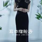 2023孕妇照服装影楼中国风，中式复古黑色丝绒，旗袍艺术拍照礼服