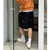 mrdong韩国男装高档斜纹，棉时尚标签掐褶阔腿直筒五分休闲短裤