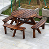 户外阳台庭院桌椅花园木制家具一体凳桌碳化实木田园圆形连体桌凳