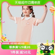 euv女童polo裙夏季纯棉，儿童粉色宽松连衣裙，中大童卡通公主裙