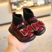 秋冬季加绒女宝宝短靴一周岁小童靴子软底婴儿小皮鞋学步二棉鞋子