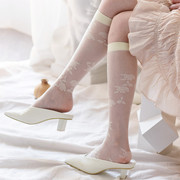 白色玫瑰丝袜小腿袜，提花日系lolita黑丝复古玫瑰花，中筒袜ins网红