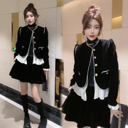 2024年春秋季韩版时尚，套装女金丝绒，外套百搭半身裙通勤两件套