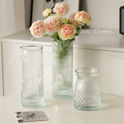 简约冰川纹玻璃花瓶透明水养插花玫瑰百合富贵竹客厅餐桌摆件大号