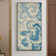 高档新中式蓝色祥云客厅挂画手绘油画大幅落地玄关装饰画肌理画沙