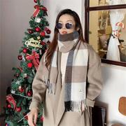 澳洲everau秋冬女款羊毛围巾，格纹小流苏，百分百羊毛保暖舒适ea8001