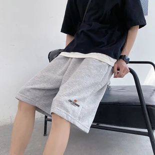 夏季休闲短裤运动男薄款直筒美式毛圈灰xl印花青年宽松青少年裤子