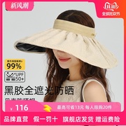 大帽檐空顶防晒帽女帽子，夏季遮阳帽防紫外线，户外可折叠黑胶太阳帽