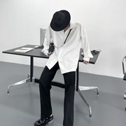 kkkk暗黑风个性衬衫拉链，设计宽松衬衫，男立领休闲长袖白色衬衣