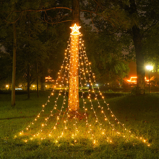 五角星流水瀑布灯，圣诞节挂树流星圣诞树庭院，装饰品遥控太阳能灯串