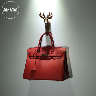 airvivi-柒-真皮新娘包大红色，女包头层，牛皮铂金包手提包结婚包