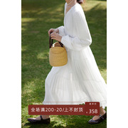 美丽的皇帝雅赛尔纤维法式白色v领连衣裙，2023夏季高腰蛋糕裙