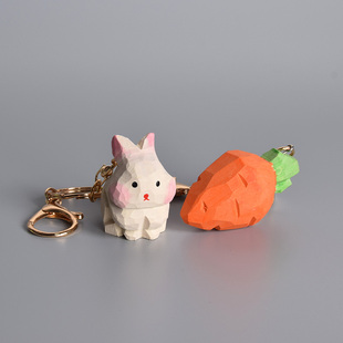 兔子周边钥匙扣挂饰可爱手工木雕钥匙挂件情侣款一对钥匙链创意